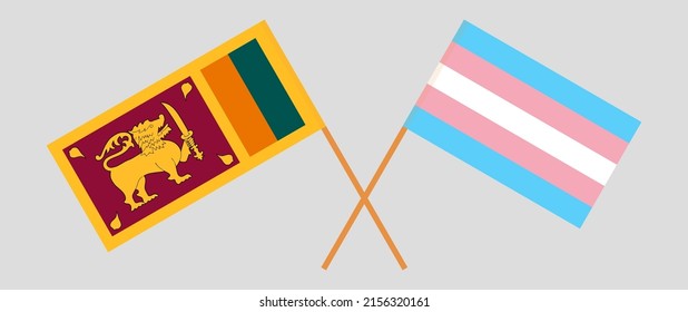 Crossed flags of Sri Lanka and Transgender Pride. Official colors. Correct proportion. Vector illustration
