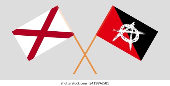 Crossed flags of The State of Alabama and anarchy. Official colors. Correct proportion. Vector illustration