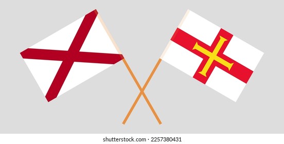 Crossed flags of The State of Alabama and Bailiwick of Guernsey. Official colors. Correct proportion. Vector illustration

