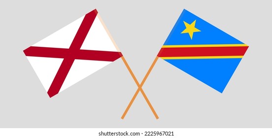 Crossed flags of The State of Alabama and Democratic Republic of the Congo. Official colors. Correct proportion. Vector illustration

