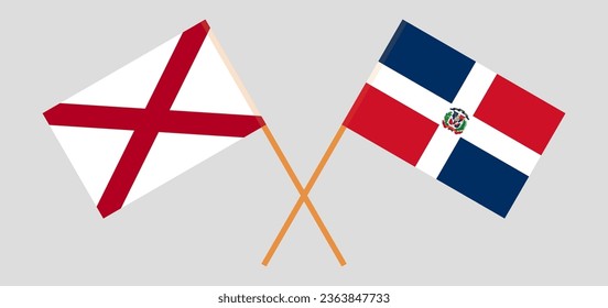 Crossed flags of The State of Alabama and Dominican Republic. Official colors. Correct proportion. Vector illustration
