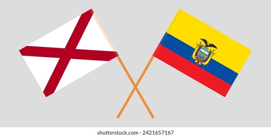 Banderas cruzadas del Estado de Alabama y Ecuador. Colores oficiales. Proporción correcta. Ilustración del vector
