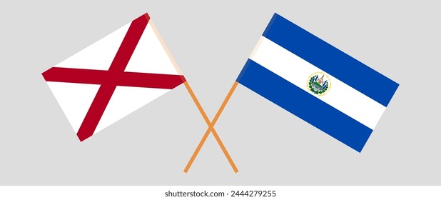 Crossed flags of The State of Alabama and El Salvador. Official colors. Correct proportion. Vector illustration
