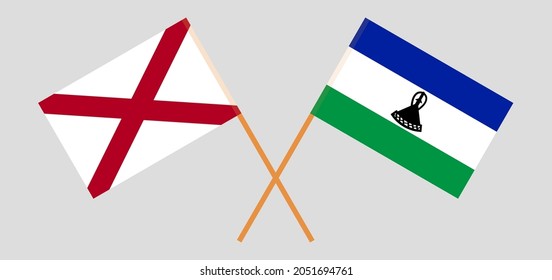 Crossed flags of The State of Alabama and Kingdom of Lesotho. Official colors. Correct proportion