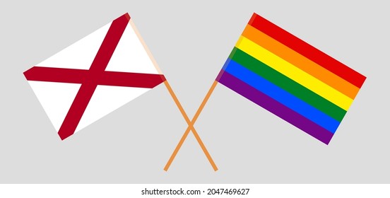 Crossed flags of The State of Alabama and LGBTQ. Official colors. Correct proportion