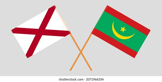 Crossed flags of The State of Alabama and Mauritania. Official colors. Correct proportion