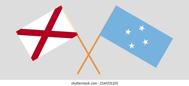 Crossed flags of The State of Alabama and Micronesia. Official colors. Correct proportion. Vector illustration
