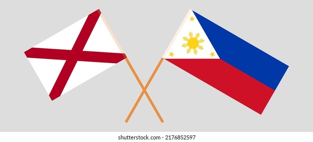 Banderas cruzadas del Estado de Alabama y Filipinas. Colores oficiales. Proporción correcta. Ilustración del vector
