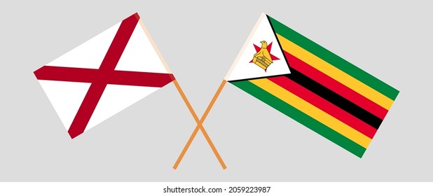 Banderas cruzadas del Estado de Alabama y la República de Zimbabwe. Colores oficiales. Proporción correcta