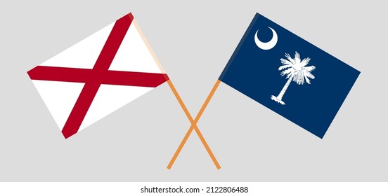 Crossed flags of The State of Alabama and The State of South Carolina. Official colors. Correct proportion. Vector illustration
