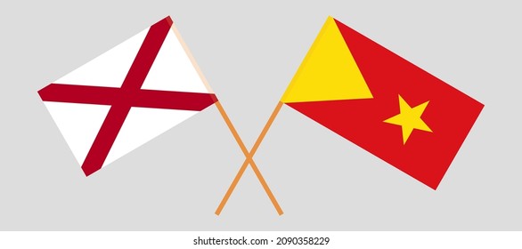  Banderas cruzadas del estado de Alabama y Tigray. Colores oficiales. Proporción correcta
