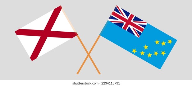 Crossed flags of The State of Alabama and Tuvalu. Official colors. Correct proportion. Vector illustration
