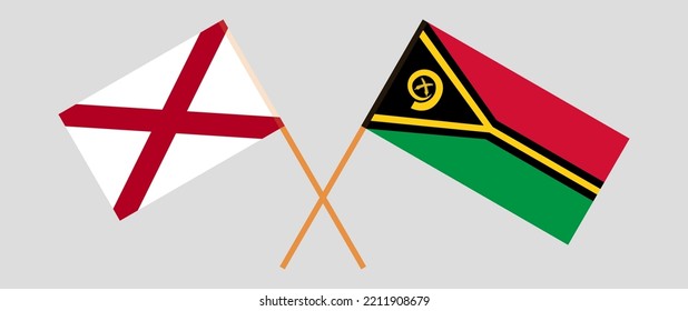 Crossed flags of The State of Alabama and Vanuatu. Official colors. Correct proportion. Vector illustration
