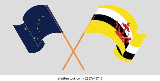 Crossed flags of the State of Alaska and Brunei. Official colors. Correct proportion. Vector illustration
