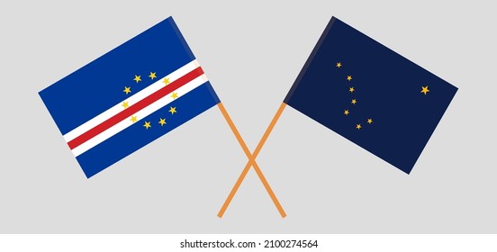 Crossed flags of the State of Alaska and Cape Verde. Official colors. Correct proportion. Vector illustration
