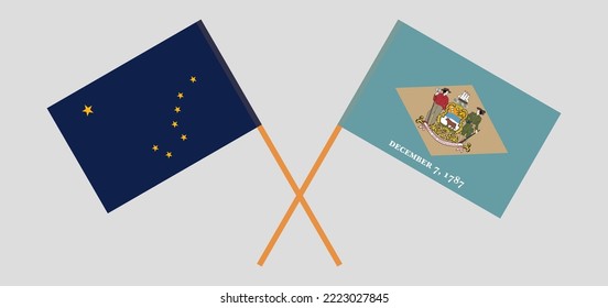 Crossed flags of the State of Alaska and The State of Delaware. Official colors. Correct proportion. Vector illustration
