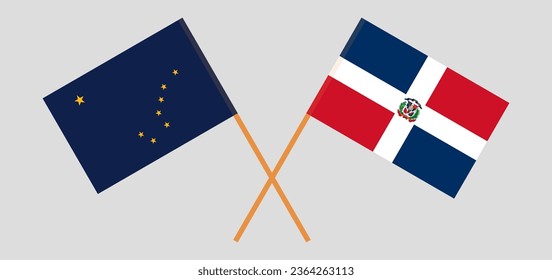 Crossed flags of the State of Alaska and Dominican Republic. Official colors. Correct proportion. Vector illustration
