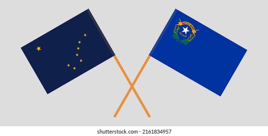 Crossed flags of the State of Alaska and The State of Nevada. Official colors. Correct proportion. Vector illustration
