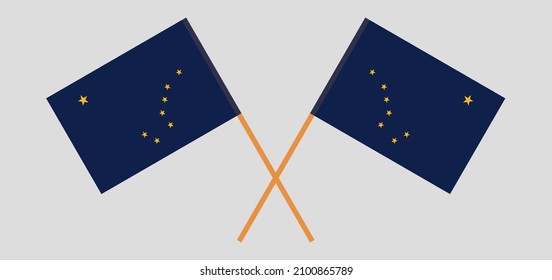 Crossed flags of the State of Alaska. Official colors. Correct proportion. Vector illustration
