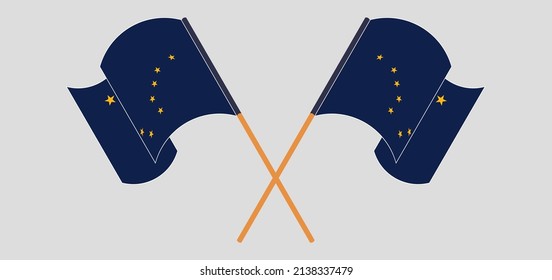 Crossed flags of the State of Alaska. Official colors. Correct proportion. Vector illustration
