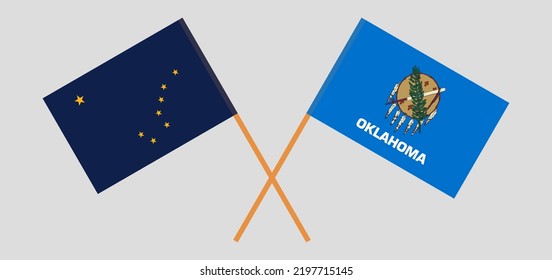 Crossed flags of the State of Alaska and The State of Oklahoma. Official colors. Correct proportion. Vector illustration
