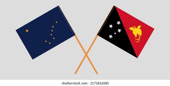Crossed flags of the State of Alaska and Papua New Guinea. Official colors. Correct proportion. Vector illustration
