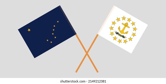 Crossed flags of the State of Alaska and the State of Rhode Island. Official colors. Correct proportion. Vector illustration
