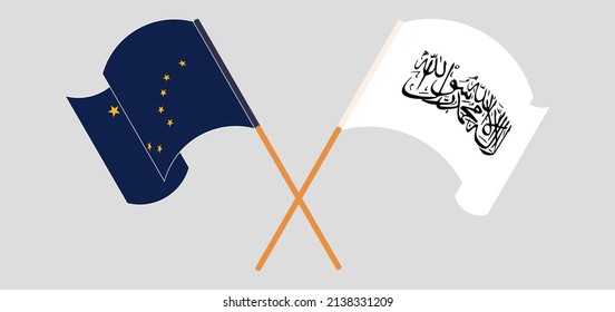 Crossed flags of the State of Alaska and Taliban. Official colors. Correct proportion. Vector illustration
