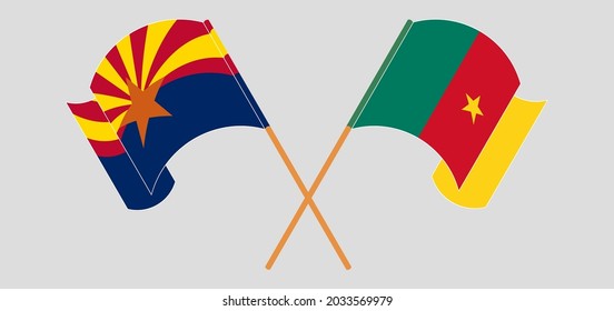 Banderas cruzadas del estado de Arizona y Camerún. Colores oficiales. Proporción correcta