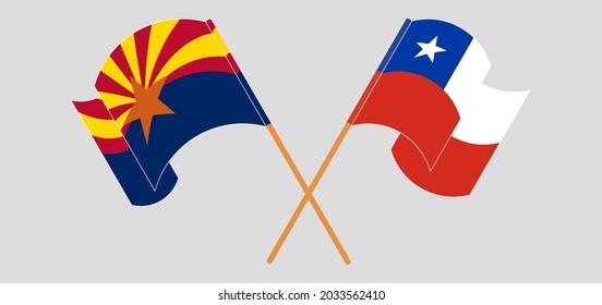 Banderas cruzadas del estado de Arizona y Chile. Colores oficiales. Proporción correcta