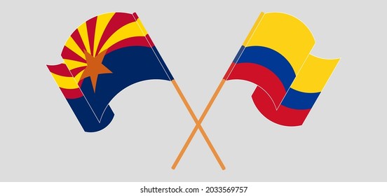Crossed flags of the State of Arizona and Colombia. Official colors. Correct proportion