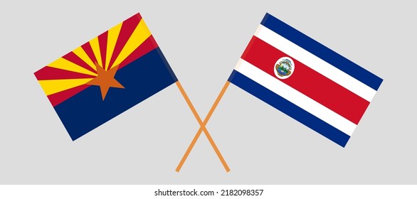 Crossed flags of the State of Arizona and Costa Rica. Official colors. Correct proportion. Vector illustration
