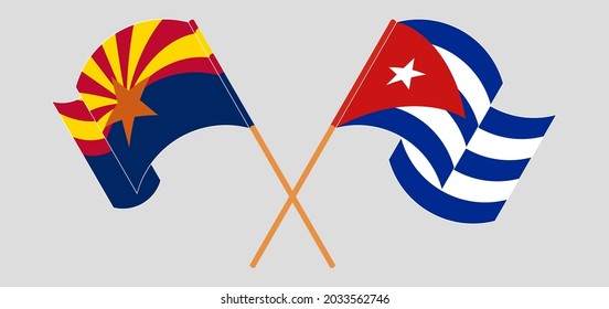 Crossed flags of the State of Arizona and Cuba. Official colors. Correct proportion