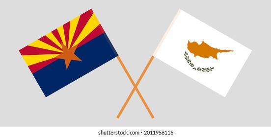 Banderas cruzadas del Estado de Arizona y Chipre. Colores oficiales. Proporción correcta