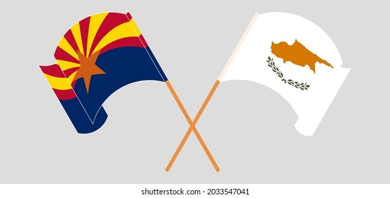 Crossed flags of the State of Arizona and Cyprus. Official colors. Correct proportion