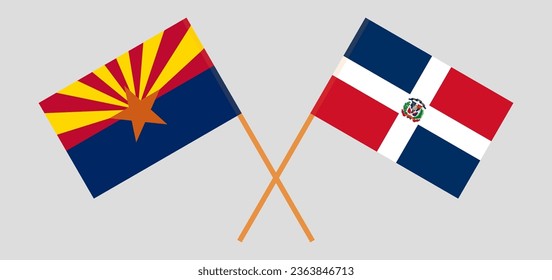 Crossed flags of the State of Arizona and Dominican Republic. Official colors. Correct proportion. Vector illustration
