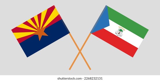 Banderas cruzadas del estado de Arizona y Guinea Ecuatorial. Colores oficiales. Proporción correcta