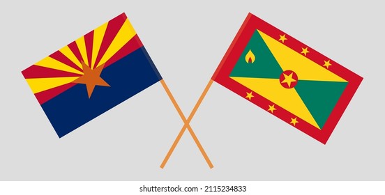 Crossed flags of the State of Arizona and Grenada. Official colors. Correct proportion. Vector illustration
