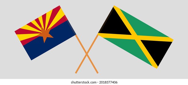 Crossed flags of the State of Arizona and Jamaica. Official colors. Correct proportion