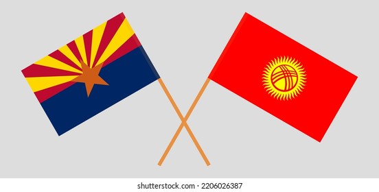 Crossed flags of the State of Arizona and Kyrgyzstan. Official colors. Correct proportion. Vector illustration

