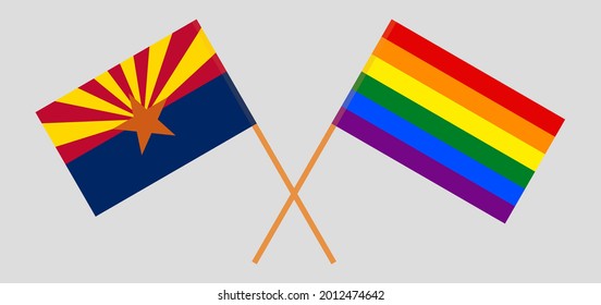 Crossed flags of the State of Arizona and LGBTQ. Official colors. Correct proportion