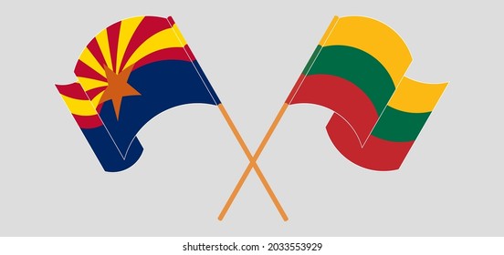 Crossed flags of the State of Arizona and Lithuania. Official colors. Correct proportion