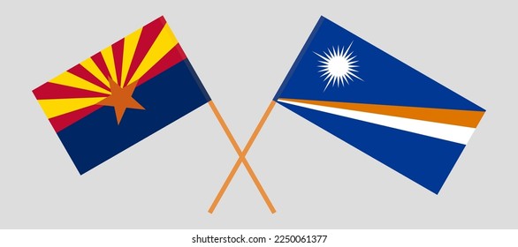 Crossed flags of the State of Arizona and Marshall Islands. Official colors. Correct proportion. Vector illustration
