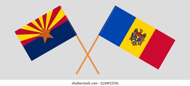 Crossed flags of the State of Arizona and Moldova. Official colors. Correct proportion. Vector illustration

