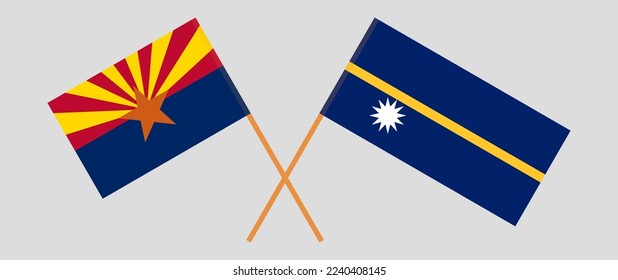 Crossed flags of the State of Arizona and Nauru. Official colors. Correct proportion. Vector illustration
