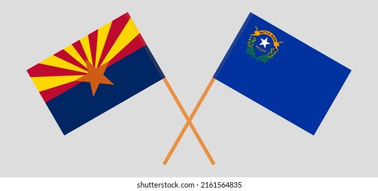 Crossed flags of the State of Arizona and The State of Nevada. Official colors. Correct proportion