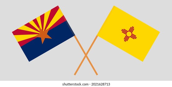 Crossed flags of the State of Arizona and the State of New Mexico. Official colors. Correct proportion