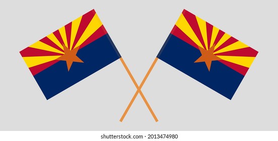 Crossed flags of the State of Arizona. Official colors. Correct proportion