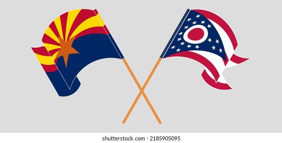 Crossed flags of the State of Arizona and the State of Ohio. Official colors. Correct proportion. Vector illustration
