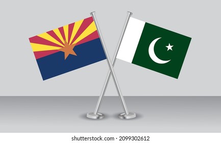 Crossed flags of State of Arizona and Pakistan. Official colors. Correct proportion. Banner design